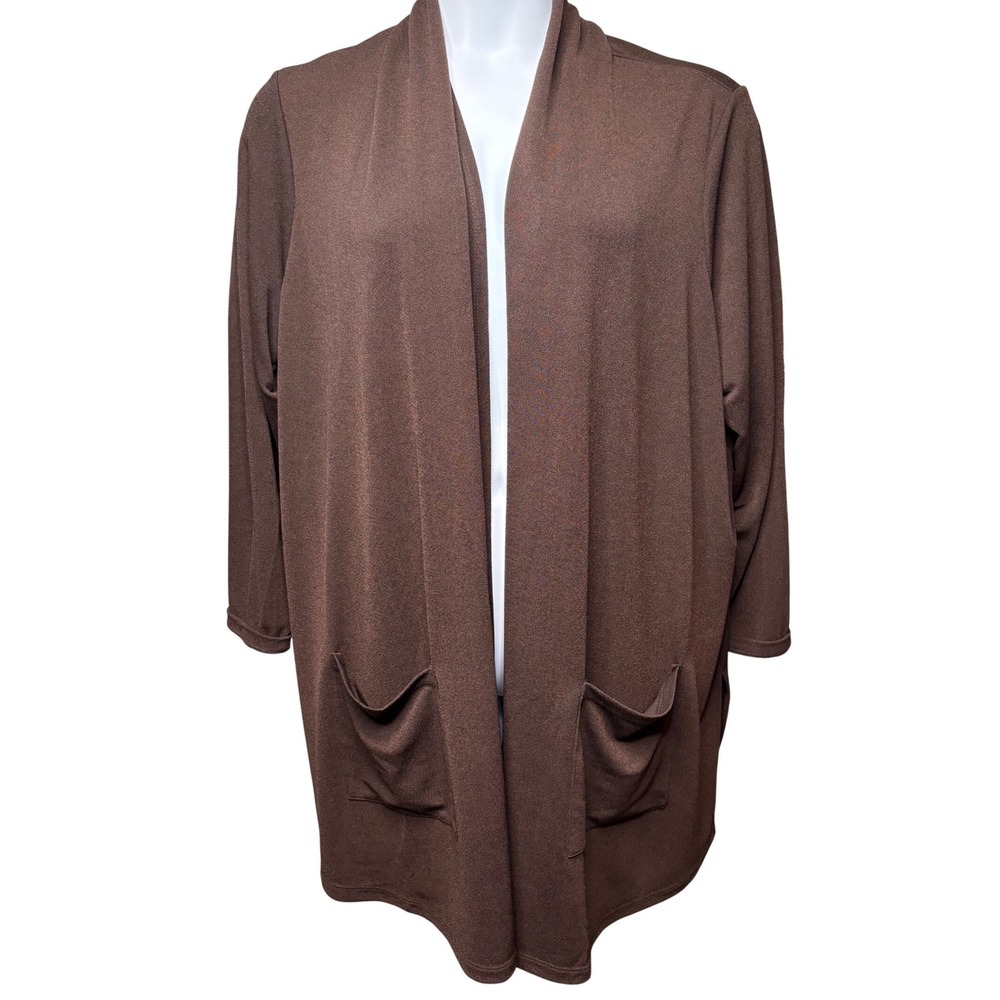 SUSAN GRAVER Womens Brown Shawl Collar Open Front Cardigan w/Pockets XL Classic